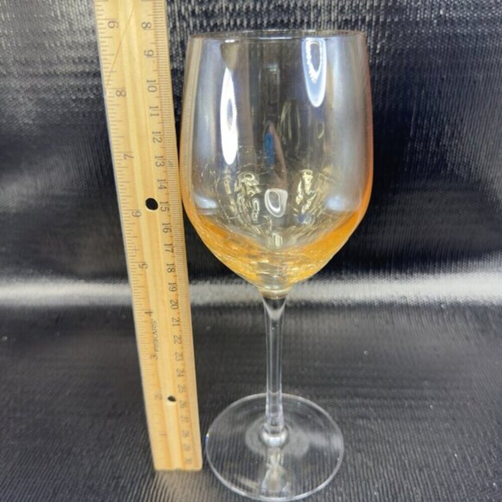 Pier 1 Crackle Glass Goblet Glasses Cups Stemware Gold Yellows Luster Finish VTG - Picture 2 of 13